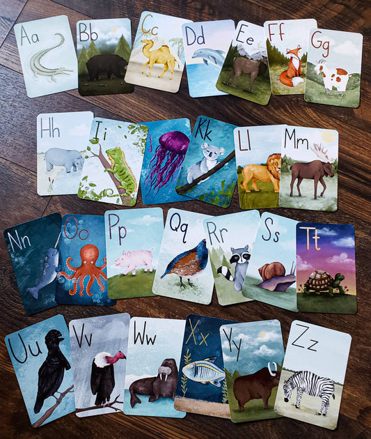 Animal Alphabet Flashcards, Set of 26 Cards