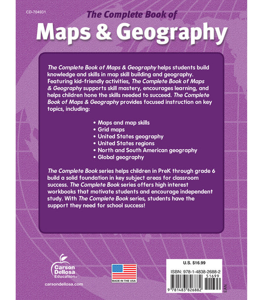The Complete Book of Maps & Geography Workbook Grade 3-6 Paperback