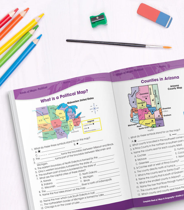 The Complete Book of Maps & Geography Workbook Grade 3-6 Paperback