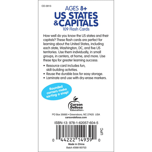 U.S. States & Capitals Flash Cards Grade 3-5